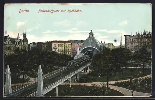 AK Berlin-Schöneberg, Nollendorfplatz, Hochbahn verlässt den Bahnhof