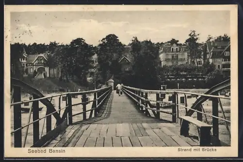 AK Seebad Bansin, Strand mit Brücke