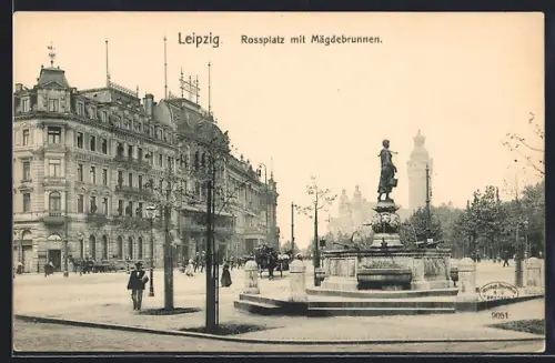 AK Leipzig, Rossplatz mit Mägdebrunnen