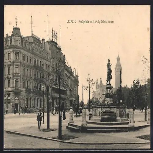 AK Leipzig, Rossplatz, Mägdebrunnen