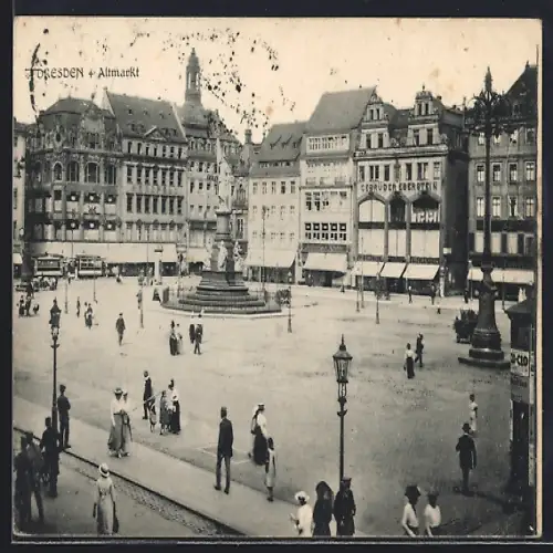 AK Dresden, Altmarkt, Brunnen, Geschäftshäuser