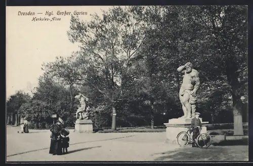AK Dresden, Kgl. Grosser Garten, Herkules-Allee mit Statuen