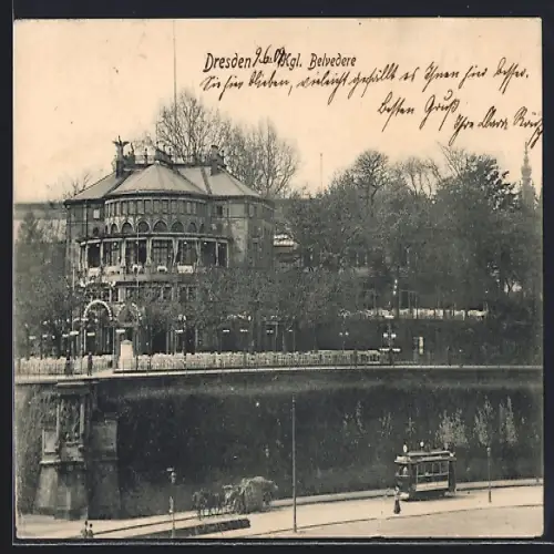 AK Dresden, Kgl. Belvedere, Strassenbahn