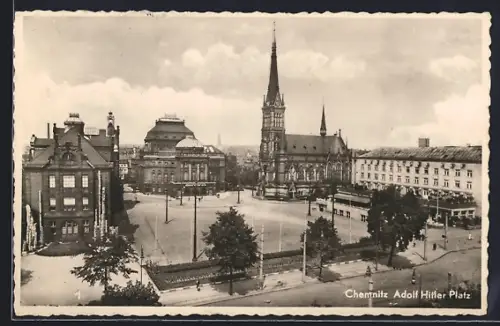AK Chemnitz,  Platz mit Kirche & Opernhaus