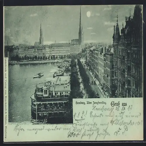 Mondschein-AK Hamburg-Neustadt, Alter Jungfernstieg, Binnenalster