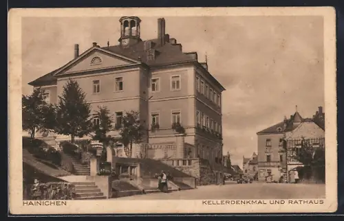 AK Hainichen / Sa., Kellerdenkmal und Rathaus