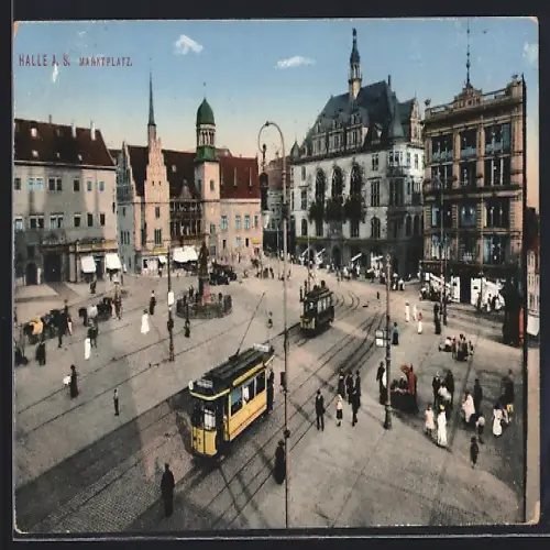 AK Halle a. S., Marktplatz, Strassenbahn, Rathaus