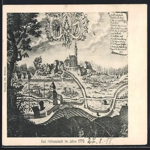 Künstler-AK Bad Höhenstadt, Ortsansicht im Jahr 1772