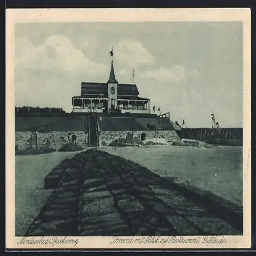 AK Spiekeroog, Strand mit Blick auf Restaurant Giftbude