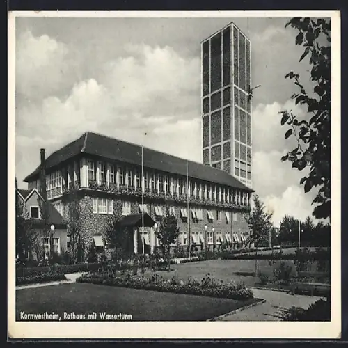 AK Kornwestheim, Rathaus, Wasserturm