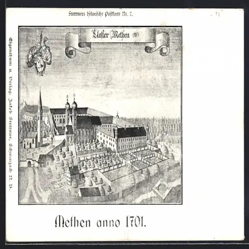 Künstler-AK Metten, Kloster Metten, Gesamtansicht anno 1701