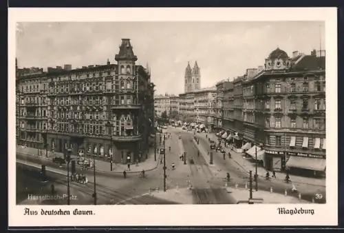 AK Magdeburg, Hasselbach-Platz, Dom im Hintergrund