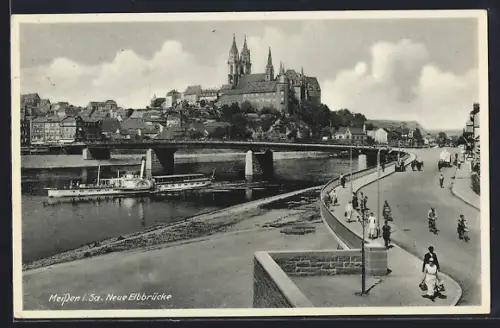 AK Meissen i. Sa., MS Lössnitz auf der Elbe, Neue Elbbrücke