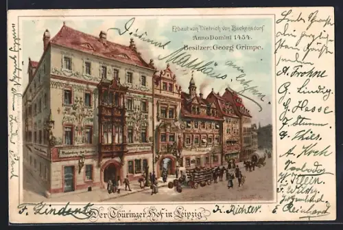 Lithographie Leipzig, Gasthaus Thüringer Hof, Bes. Georg Grimpe