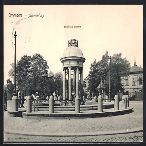 AK Dresden-Neustadt, Albertplatz, Artesischer Brunnen