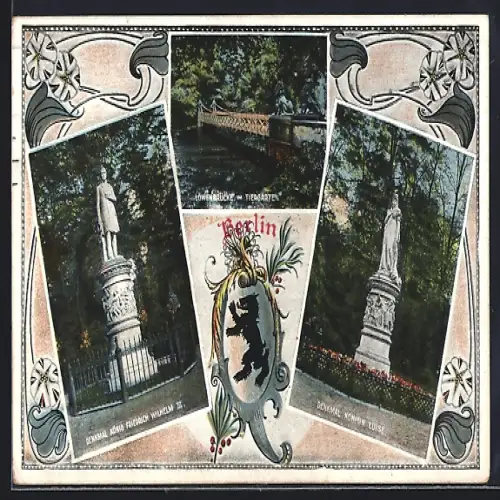 AK Berlin, Löwenbrücke im Tiergarten, Denkmal Königin Luise, Denkmal König Friedrich Wilhelm III