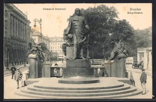 AK Dresden, Bismarck-Denkmal, Ring-Strasse