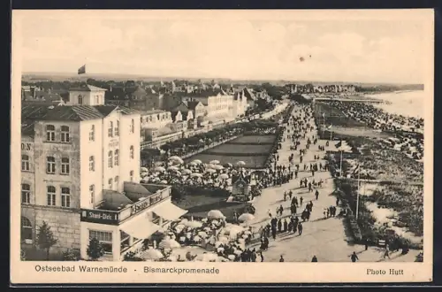 AK Warnemünde, Bismarckpromenade mit Restaurant Strand-Diele