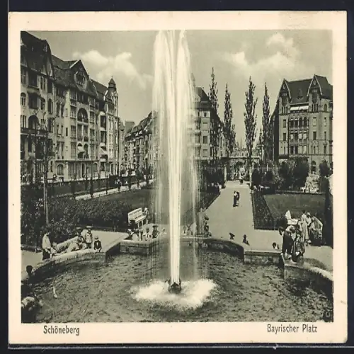 AK Schöneberg, Bayrischer Platz, Brunnen, Wohnhäuser