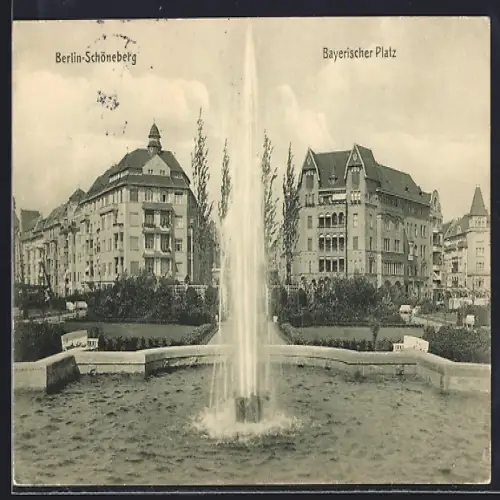 AK Berlin-Schöneberg, Bayerischer Platz, Fontäne