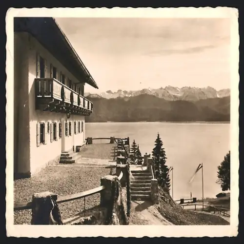 AK Urfeld a. Walchensee, Baldur v. Schirach Jugendherberge, Blick gegen Karwendel