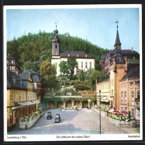 AK Leutenberg i. Thür., Marktplatz mit Pension und Konditorei Fritz Lieberknecht