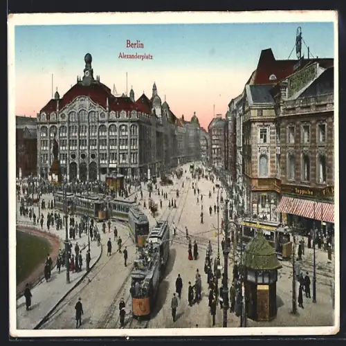 AK Berlin, Alexanderplatz, Strassenbahnen, Geschäftsgebäude
