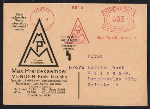 AK Menden /Iserlohn, Max Pferdekaemper, Bleikabelschellen, Firmenwerbung