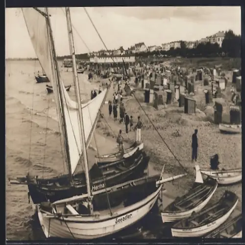 AK Ahlbeck / Ostseebad, Strand mit Booten und Badegästen
