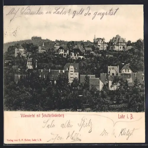 AK Lahr i. B., Villenviertel mit Schutterlindenberg