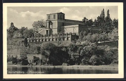 AK Aschaffenburg, Pompejanum mit Flusspartie