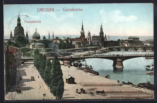 AK Dresden, Carolabrücke und Frauenkirche