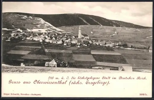 AK Oberwiesenthal /sächs. Erzgebirge, Ortsansicht mit Kirche