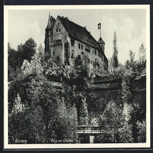 AK Nürnberg, Burg von Westen, flagge