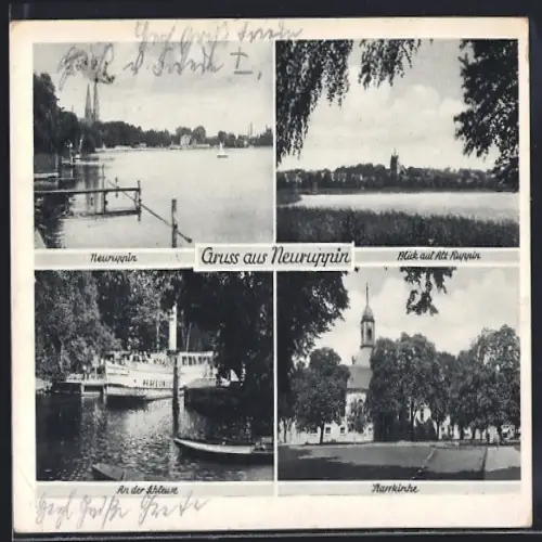 AK Neuruppin, Blick auf Alt Ruppin, An der Schleuse, Marktkirche