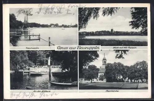 AK Neuruppin, Blick auf Alt Ruppin, An der Schleuse, Marktkirche