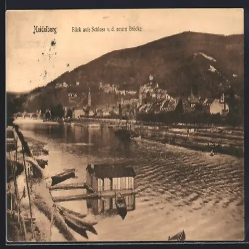AK Heidelberg, Blick aufs Schloss von der neuen Brücke