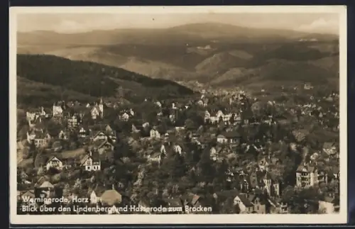 AK Wernigerode /Harz, Blick über den Lindenberg und Hasserode zum Brocken