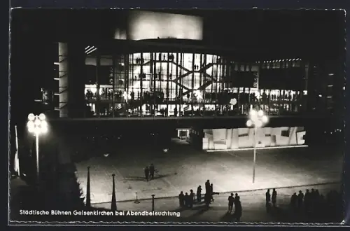 AK Gelsenkirchen, Städtische Bühnen bei Abendbeleuchtung