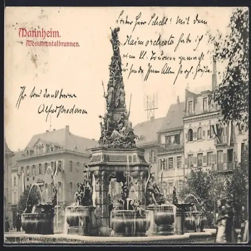 AK Mannheim, Blick auf den Monumentalbrunnen