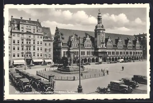 AK Leipzig, Altes Rathaus mit Denkmal