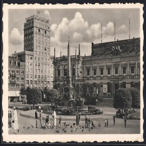AK Leipzig, Augustusplatz mit Museum, Europahaus und Mendebrunnen