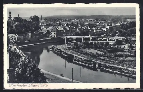 AK Saarbrücken, Saar-Partie mit Brücke