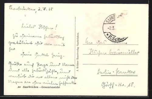 AK Saarbrücken, Ortsansicht mit Fluss