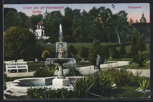AK Gotha, Orangerie mit Gartenanlage