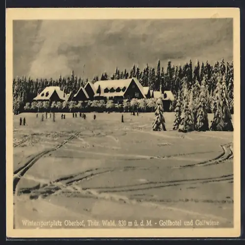 AK Oberhof /Thür. Wald, Golfhotel und Golfwiese im Schnee
