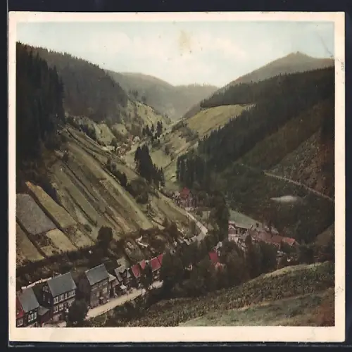 AK Masserberg /Thüringer Wald, Blick auf den Ort im Tal