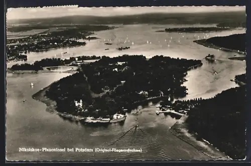 AK Berlin-Wannsee, Pfaueninsel bei Potsdam, Fliegeraufnahme der Pfaueninsel und Umgebung