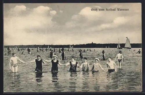 AK Berlin-Wannsee, Badegäste im Freibad