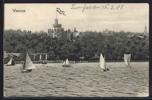 AK Berlin-Wannsee, Segelboote mit Blick auf das Ufer